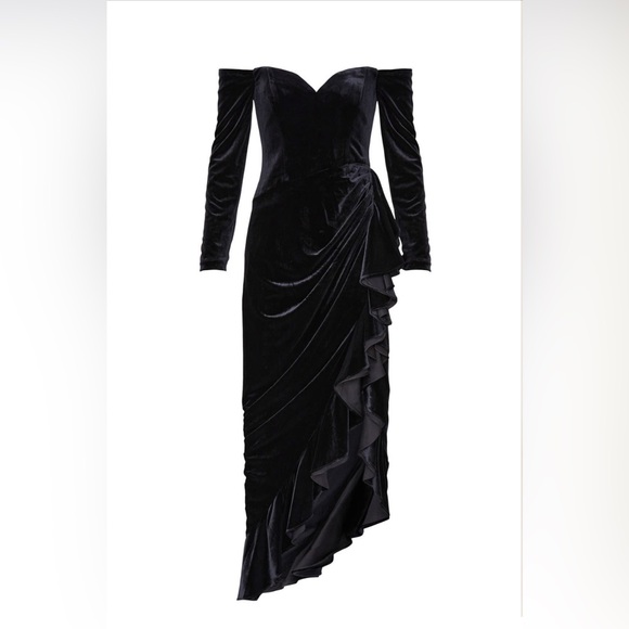 Badgley Mischka draped velvet ruffle gown - Picture 4 of 4
